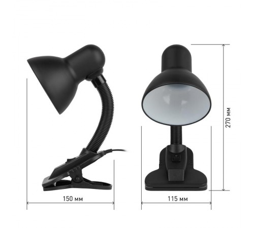 Светильник настольный прищепка N-102 40Вт ЛН/КЛЛ Е27 черный матовый  C0041424  ЭРА