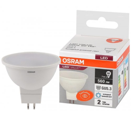 Лампа светодиодная LED Value MR16 7W/865 230V GU5.3 10X1  4058075582842  OSRAM