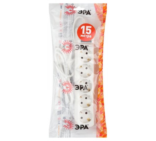 Удлинитель Россия ЭРА UX-5es-1,5m Удлин-ль c заземлением, 3x0,75мм2, c выкл. 5гн, 1,5м  Б0035756  ЭРА