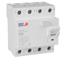 Выключатель дифференциального токаOptiDin DM63-4240-A-4,5-УХЛ4 (4P, 40, 30mA)  343916  КЭАЗ