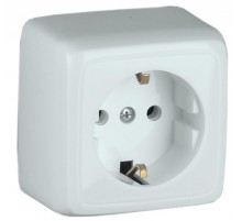 Розетка открытой установки, одноместная, с заземляющим контактом, со шторкой цвет белый  РА16-112  HEGEL