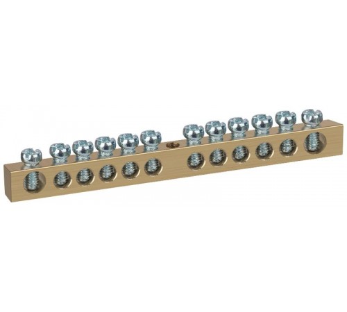 Шина NO-122-16 PEN земля-ноль 6х9мм 12/1 латунная с креплениями по центру  Б0047230  ЭРА