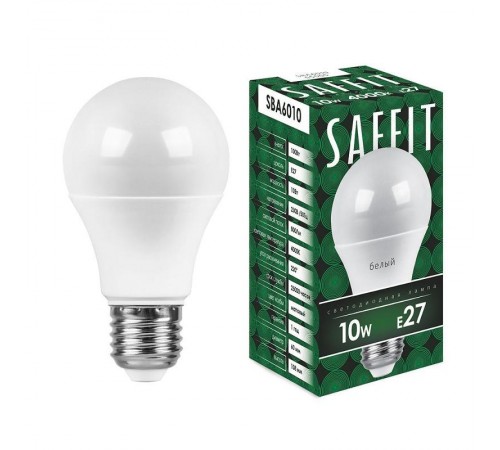 Лампа светодиодная SBA6010 10W 4000K 230V E27 A60  55005  SAFFIT
