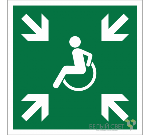 Знак безопасности BL-2020B.E65"Пункт (место) сбора МГН (безопасная зона МГН)"  a21293  Белый свет