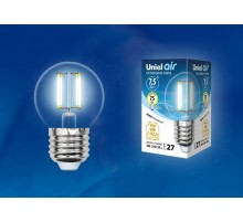 Лампа светодиодная LED-G45-7,5W/NW/E27/CL GLA01TR LED. "шар", прозр серия Air. 4000K  UL-00003255  Uniel