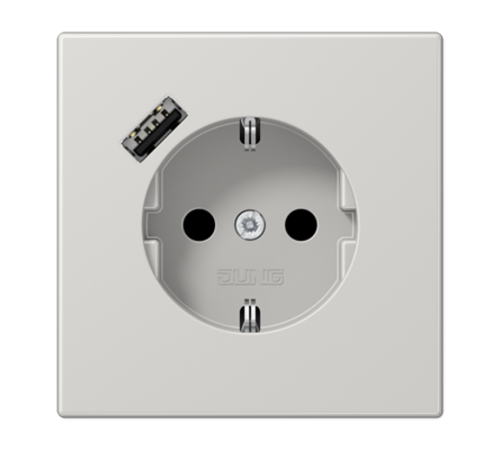 Розетка SCHUKO® с USB-зарядным устройством, тип A; термопласт; светло-серый  LS1520-18ALG  Jung
