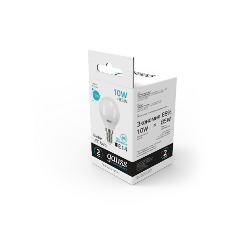 Лампа светодиодная LED 10Вт E14 220В 4100К Elementary шар  53120  Gauss