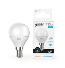 Лампа светодиодная LED 10Вт E14 220В 4100К Elementary шар  53120  Gauss