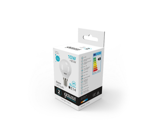 Лампа светодиодная LED 10Вт E14 220В 4100К Elementary шар  53120  Gauss