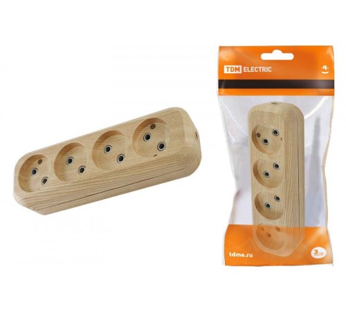 Колодка розеточная 4 гнезда 2П б/з 10А 250В "Эко" (сосна)   SQ1806-0050  TDM