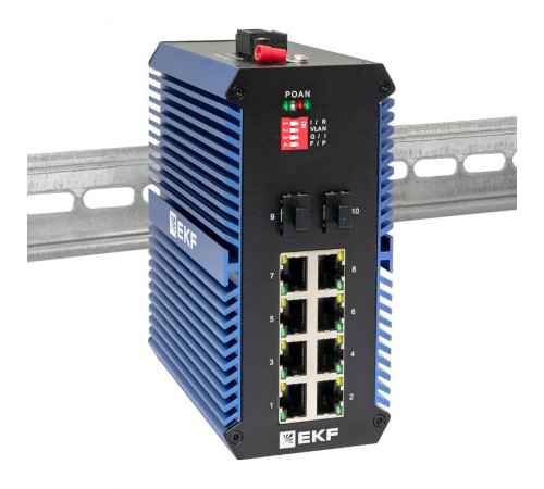 Промышленный неуправляемый коммутатор U-2GX/SFP-8GTP, 2 порта 1000Base-X SFP, 8 портов 10/100/1000Base-T(X) RJ45 c PoE, монтаж на динрейку TSX TSX-U-