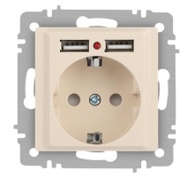 Розетка Intro Accent 6-410-02 , P+E Schuko со шторками, 16А-250В + 2хUSB, IP20, СУ, слоновая кость  Б0063692  Intro