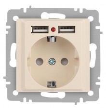 Розетка Intro Accent 6-410-02 , P+E Schuko со шторками, 16А-250В + 2хUSB, IP20, СУ, слоновая кость  Б0063692  Intro