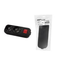 Колодка розеточная 2 гнезда 2П+3 c выключателем 16А 250В черная серии "Народная"  SQ1806-0424  TDM