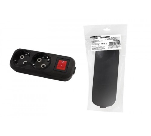 Колодка розеточная 2 гнезда 2П+3 c выключателем 16А 250В черная серии "Народная"  SQ1806-0424  TDM