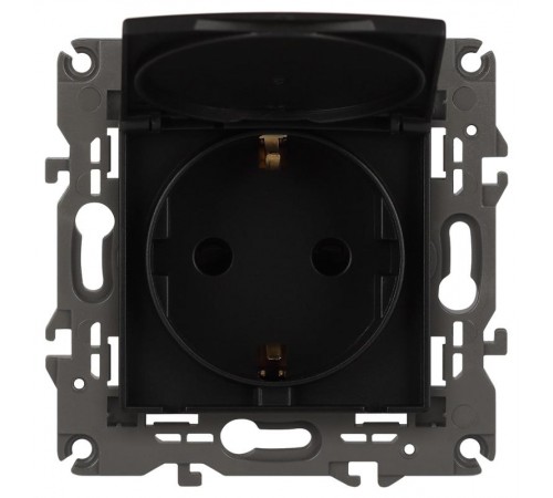 14-2103-05 Розетка с заземлением со шторками с крышкой, 16A-250В, IP20, Эра Elegance, антрацит  Б0034282  ЭРА
