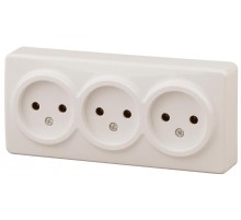 Розетка 11-2207-02  3х2P, 16АХ-250В, ОУ, Эксперт, Слоновая кость Б0020698  ЭРА