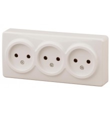 Розетка 11-2207-02  3х2P, 16АХ-250В, ОУ, Эксперт, Слоновая кость Б0020698  ЭРА