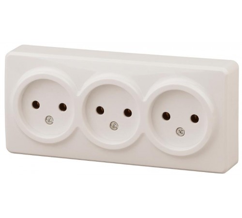Розетка 11-2207-02  3х2P, 16АХ-250В, ОУ, Эксперт, Слоновая кость Б0020698  ЭРА