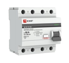 Выключатель дифференциальный (УЗО) (селективный) 4п 80А 300мА тип AC PROxima  elcb-4-80-300S-em-pro  EKF (замена - E1046MS80300)
