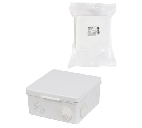Коробка распаячная ОП 100х100х55мм, крышка, IP54, 8вх., белая, инд. штрихкод  SQ1401-0923  TDM