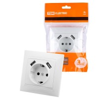 Розетка 2П+З 16А 250В + 2 USB порта 2,1А 5В белая "Лама"  SQ1815-0042  TDM