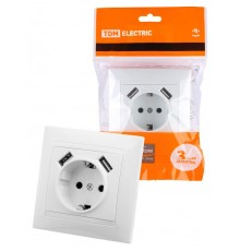 Розетка 2П+З 16А 250В + 2 USB порта 2,1А 5В белая "Лама"  SQ1815-0042  TDM