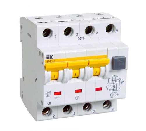 Выключатель автоматический дифференциального тока АВДТ 34 3п+N 32А C 30мА тип A  MAD22-6-032-C-30  IEK