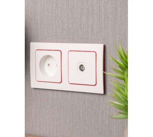 Стокгольм Рамка 2-местная белая с линией цвета красный PROxima  EXM-G-305-20  EKF