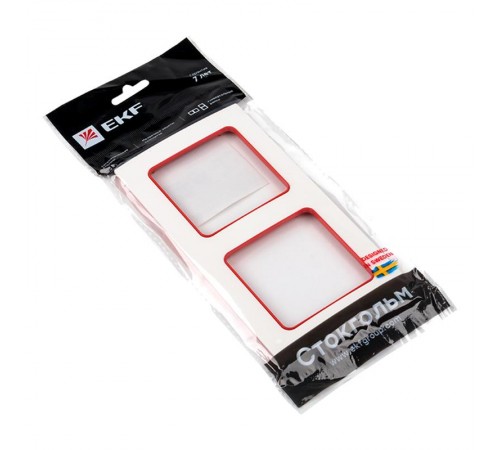 Стокгольм Рамка 2-местная белая с линией цвета красный PROxima  EXM-G-305-20  EKF