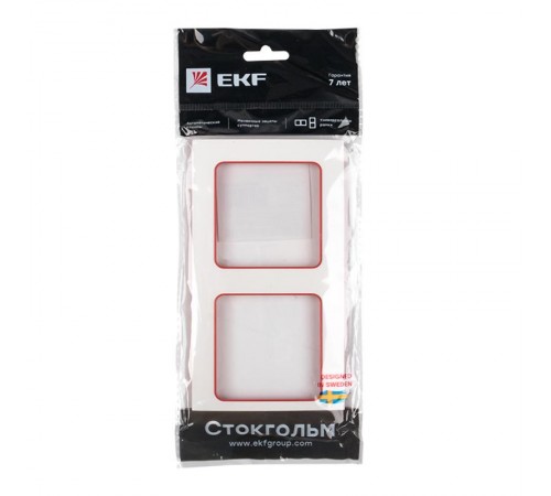 Стокгольм Рамка 2-местная белая с линией цвета красный PROxima  EXM-G-305-20  EKF