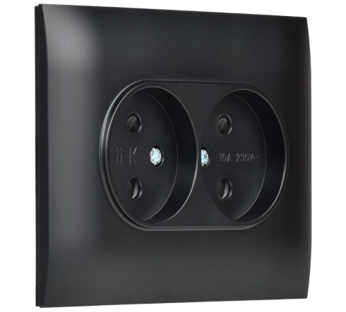SKANDY Розетка 2-местная без заземления с защитными шторками 10А в сборе SK-R09Bl черный  SK-R23-10-K02-F  IEK