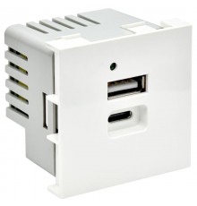 PRIMER РКЮ-25-40-П Розетка USB A+C 4,2А (2 мод.) бел.  PR-KK40D-RU-0-2-AC-K01  IEK