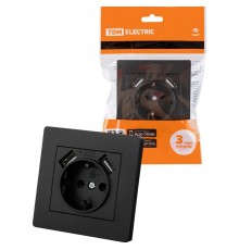 Розетка 2П+З 16А 250В + 2 USB порта 2,1А 5В черная "Сенеж"  SQ1816-0283  TDM