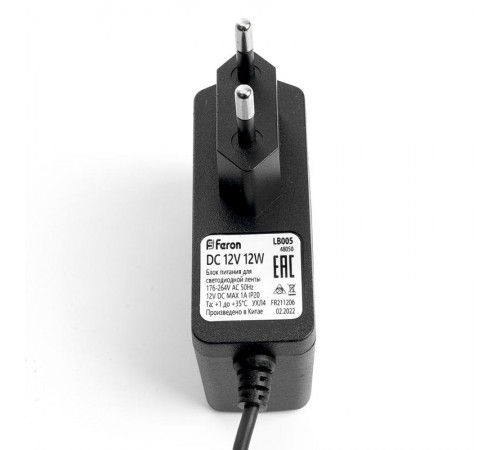 Трансформатор электронный для светодиодной ленты 12W 12V (драйвер), LB005 FERON  48050  FERON