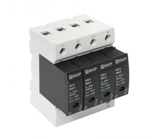 Ограничитель импульсных напряжений серии ОПВ-C/4P In 20кА 400В (с сигнализацией) EKF PROxima  opv-c4  EKF