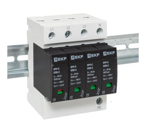 Ограничитель импульсных напряжений серии ОПВ-C/4P In 20кА 400В (с сигнализацией) EKF PROxima  opv-c4  EKF