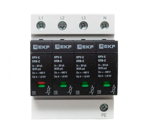 Ограничитель импульсных напряжений серии ОПВ-C/4P In 20кА 400В (с сигнализацией) EKF PROxima  opv-c4  EKF