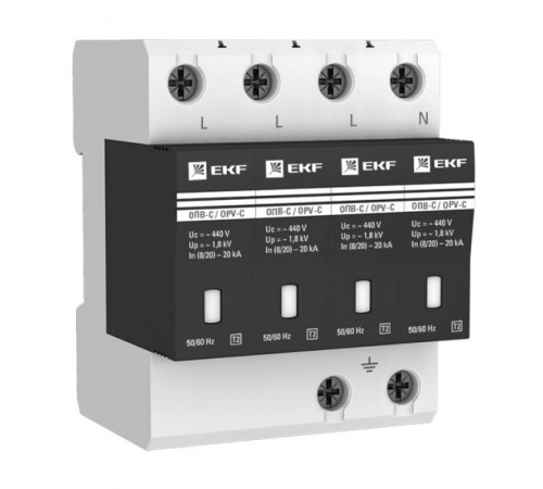 Ограничитель импульсных напряжений серии ОПВ-C/4P In 20кА 400В (с сигнализацией) EKF PROxima  opv-c4  EKF