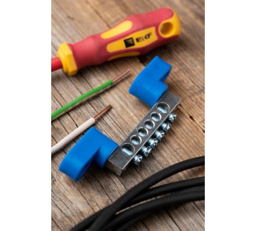 Шина "0" N (6x9мм) 6 отв. цинк 2 синих угловых изолятора  sn1-63-06-2  EKF