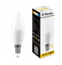 Лампа светодиодная, (13W) 230V E14 2700K С37, LB-970  38107  FERON