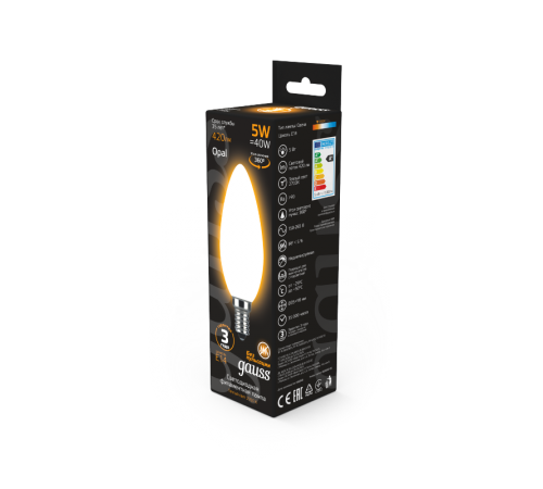 Лампа светодиодная Black LED Filament Свеча OPAL E14 5W 420lm 2700К  103201105  Gauss