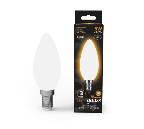 Лампа светодиодная Black LED Filament Свеча OPAL E14 5W 420lm 2700К  103201105  Gauss
