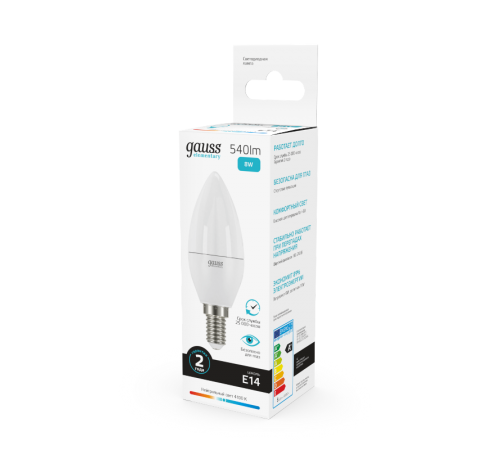 Лампа светодиодная LED 8Вт E14 220В 4100К Elementary свеча  33128  Gauss