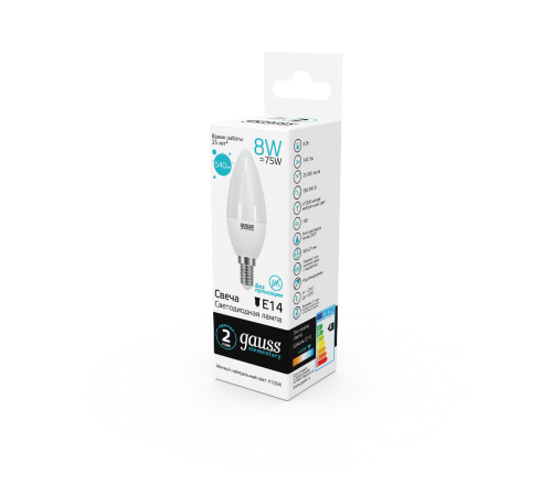 Лампа светодиодная LED 8Вт E14 220В 4100К Elementary свеча  33128  Gauss