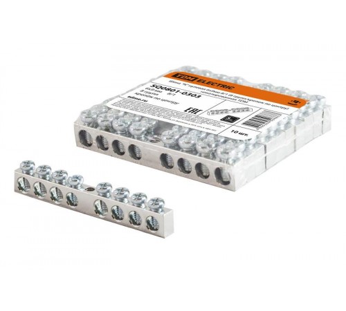 Шина "N" нулевая 6х9мм 8/1 (8 групп/крепеж по центру) никелированная  SQ0801-0303  TDM