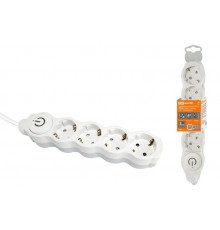 Удлинитель бытовой "Люкс" УЛ04В выкл, 4 гнезда, 7м, с/з, с з/ш, ПВС 3х1мм2 16А/250В бело-серый  SQ1303-0182  TDM