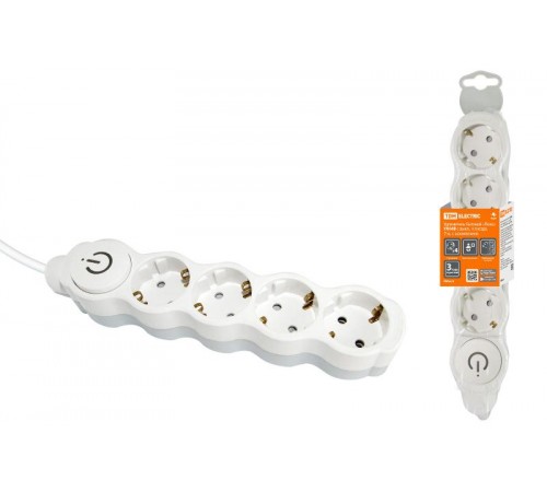 Удлинитель бытовой "Люкс" УЛ04В выкл, 4 гнезда, 7м, с/з, с з/ш, ПВС 3х1мм2 16А/250В бело-серый  SQ1303-0182  TDM