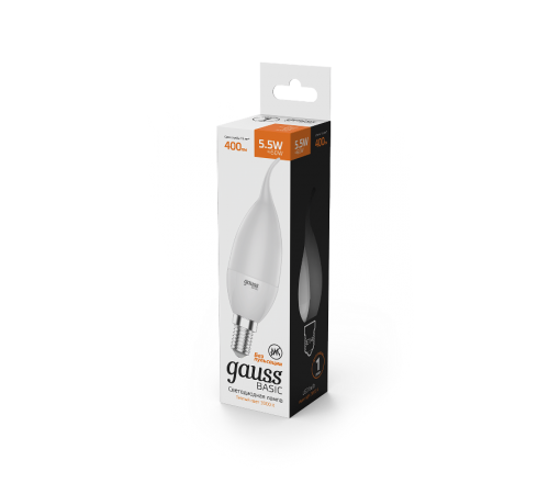 Лампа светодиодная Basic Свеча на ветру 5,5W 400lm 3000K E14 LED 1/10/50  1034116  Gauss