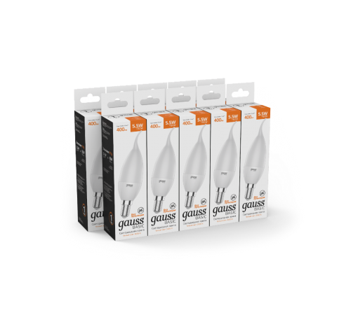 Лампа светодиодная Basic Свеча на ветру 5,5W 400lm 3000K E14 LED 1/10/50  1034116  Gauss